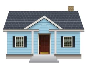 A vector image of a small blue house as part of the Croí Cónaithe scheme